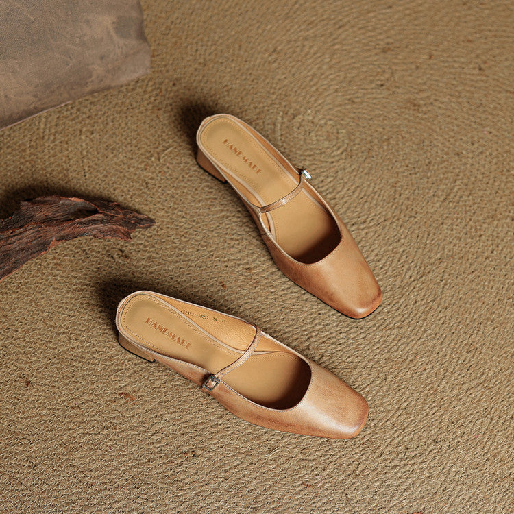 Valora Genuine Leather Slip-On Mules