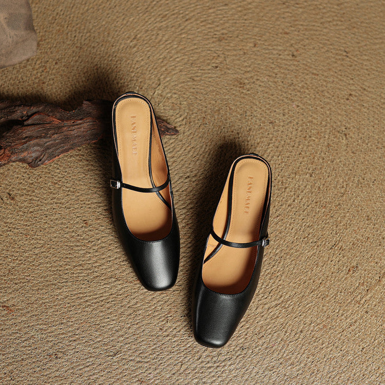 Valora Genuine Leather Slip-On Mules