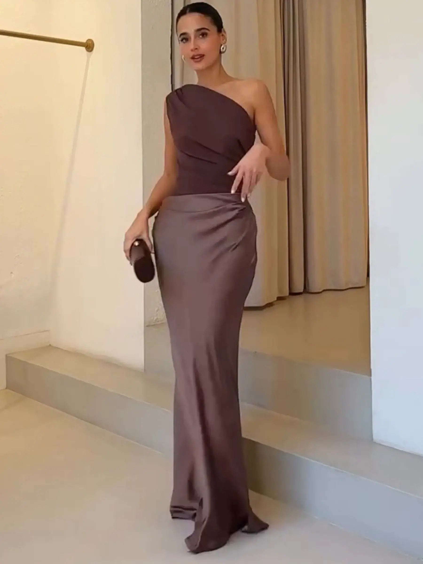 Celestina - Slanted Collar Maxi Dress