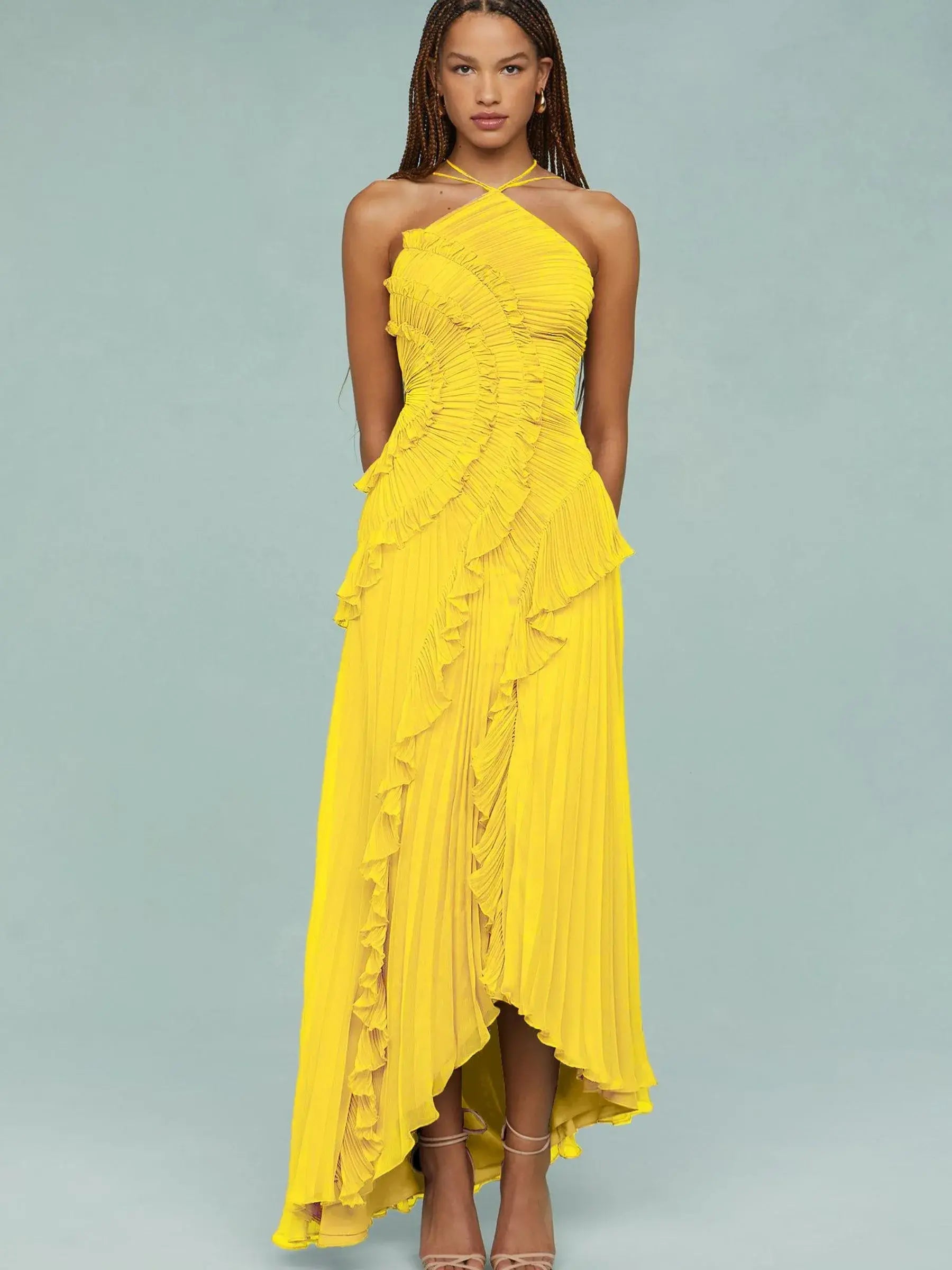 Serena - Frill Halter Neck Midi Dress