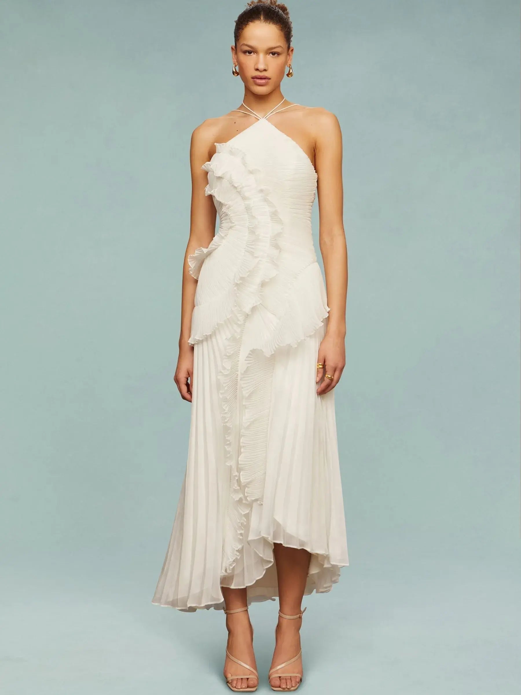 Serena - Frill Halter Neck Midi Dress