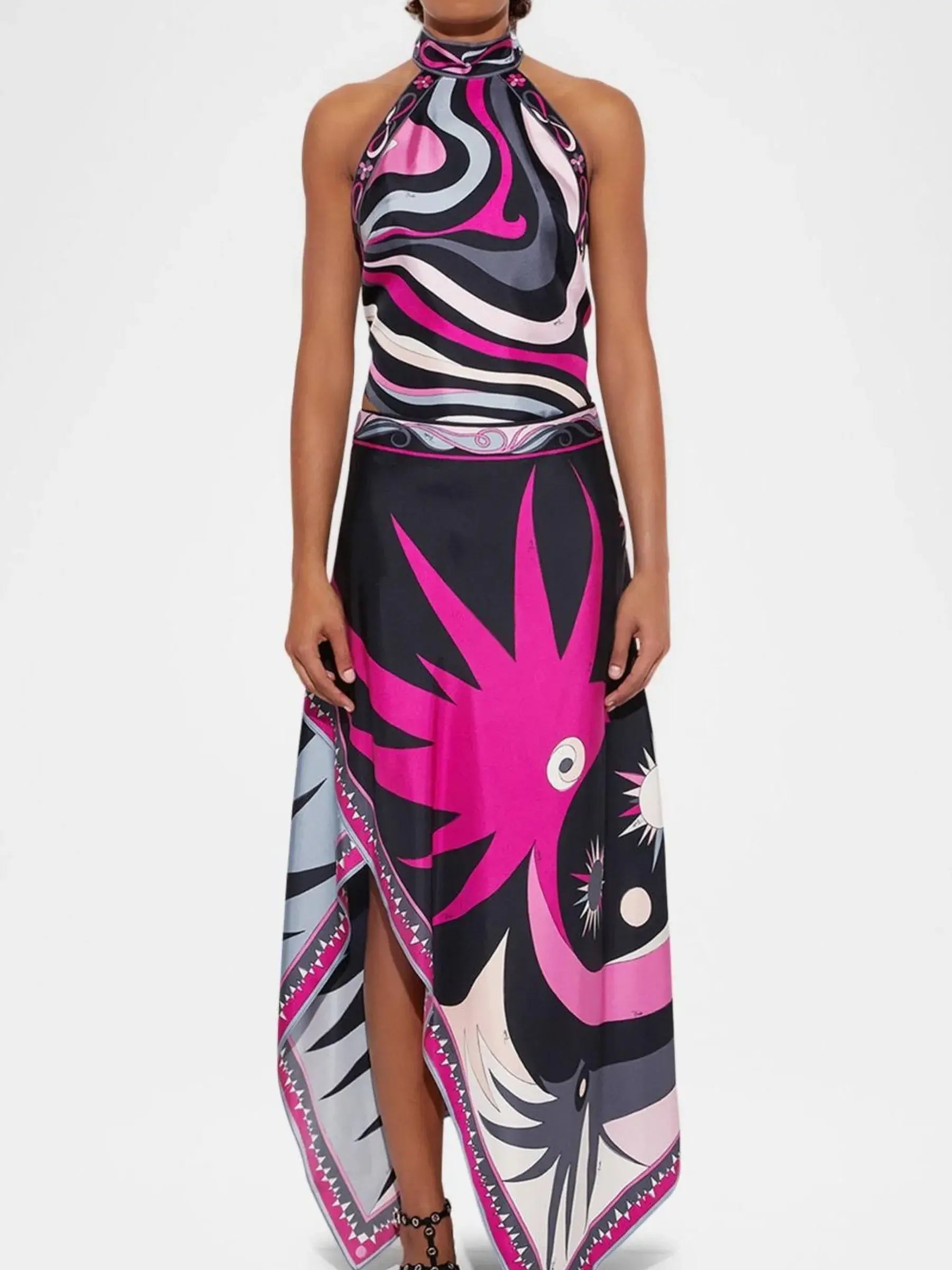 Scarlet - Satin midi Top and Skirt set