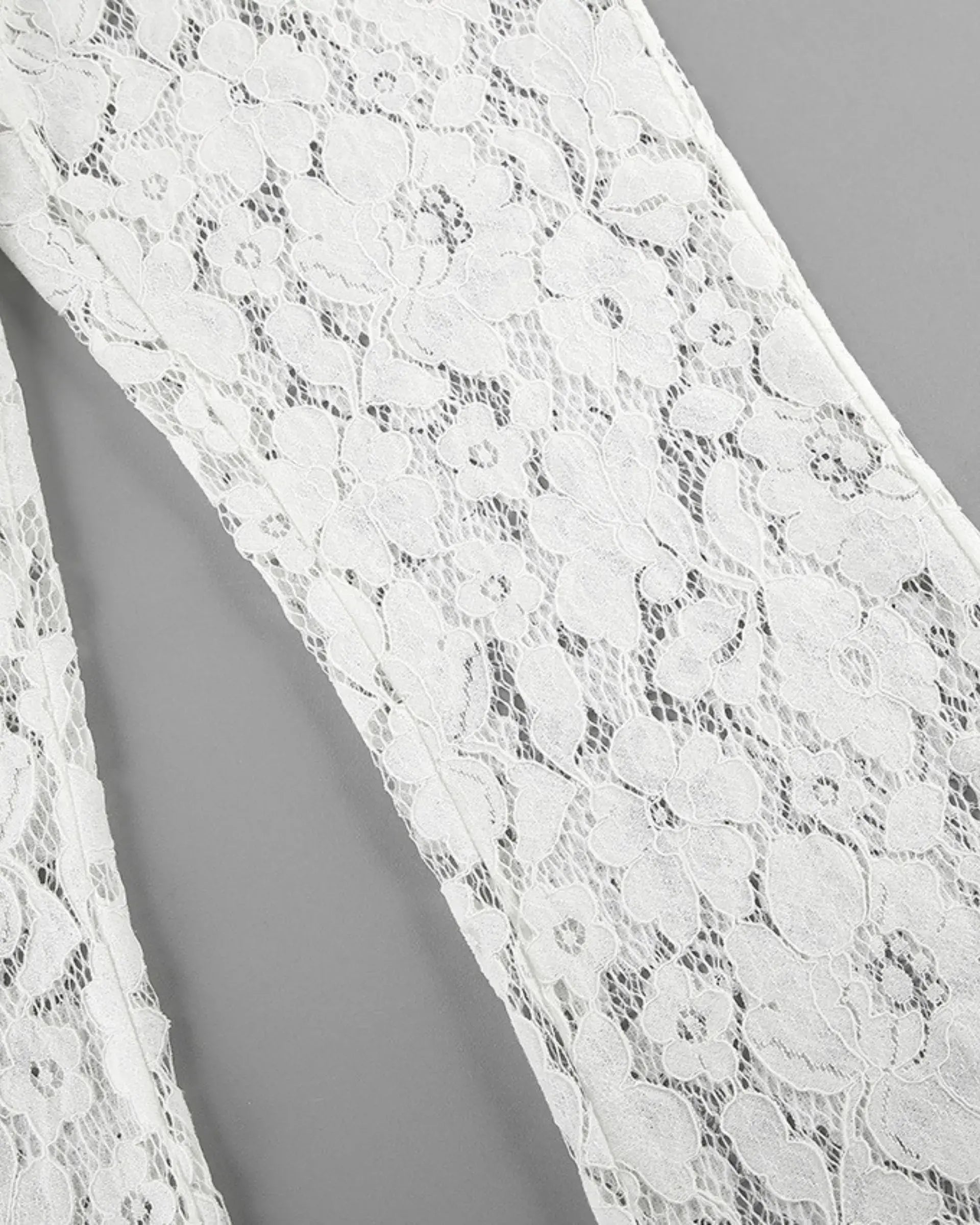 Slim Flared Pants with Floral Jacquard Lace Details