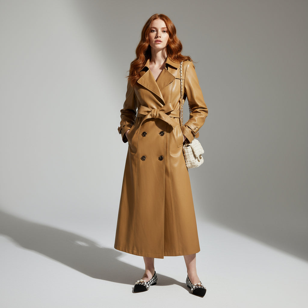Calista Genuine Leather Trench Coat