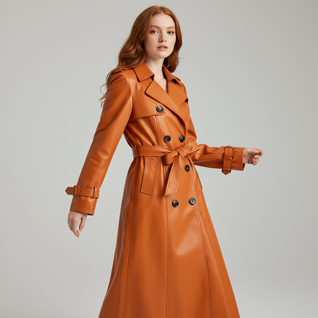 Calista Genuine Leather Trench Coat