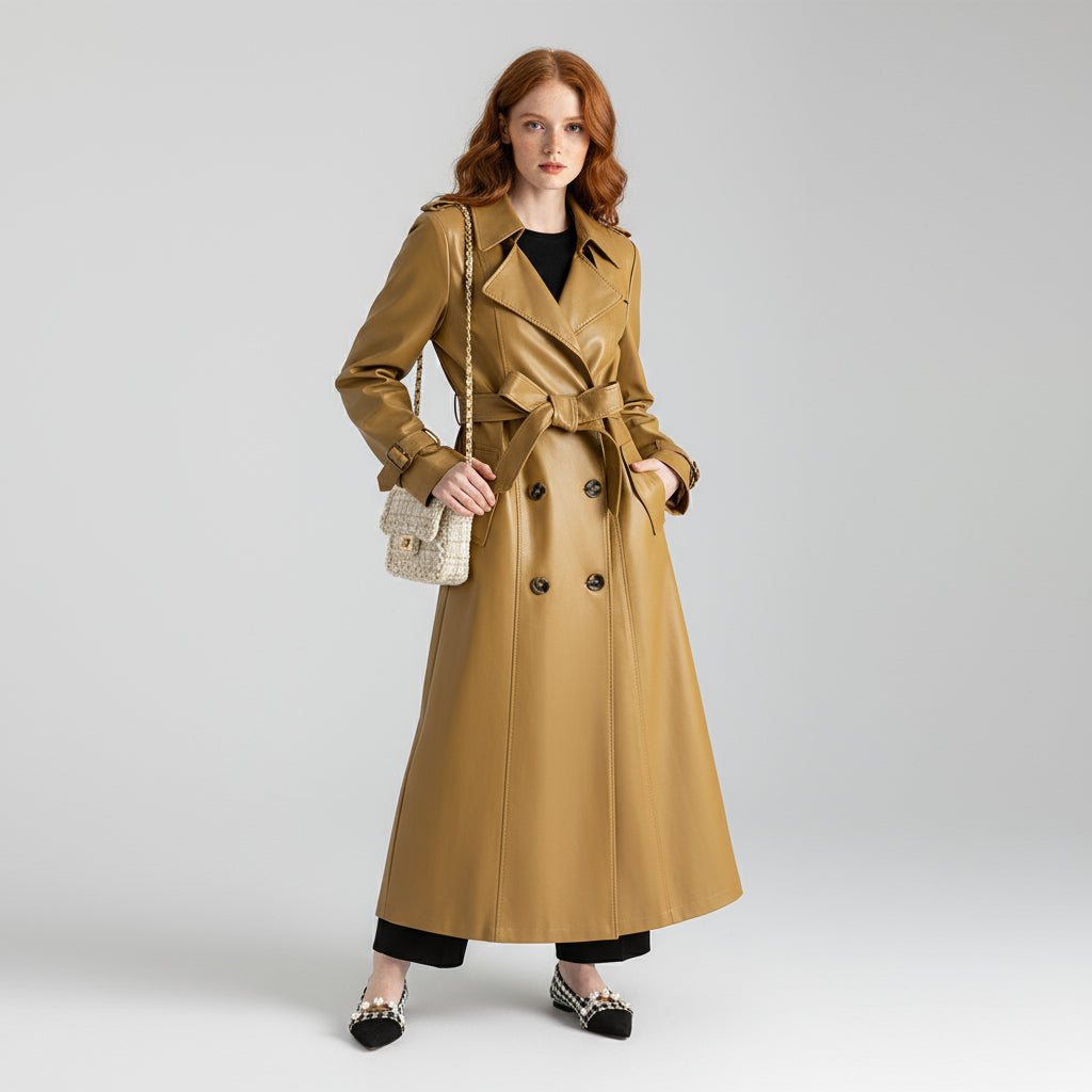 Calista Genuine Leather Trench Coat
