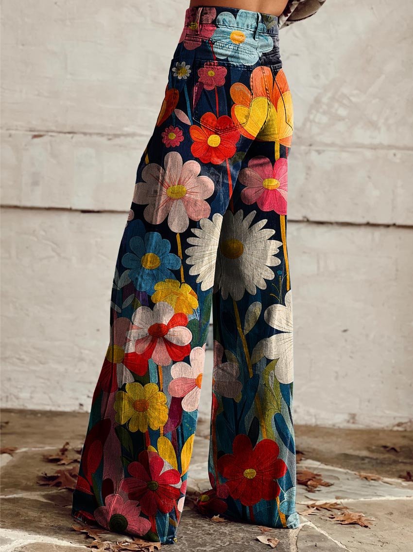 Jasmine™ - Comfortable Colorful Floral Print Wide Leg Pants