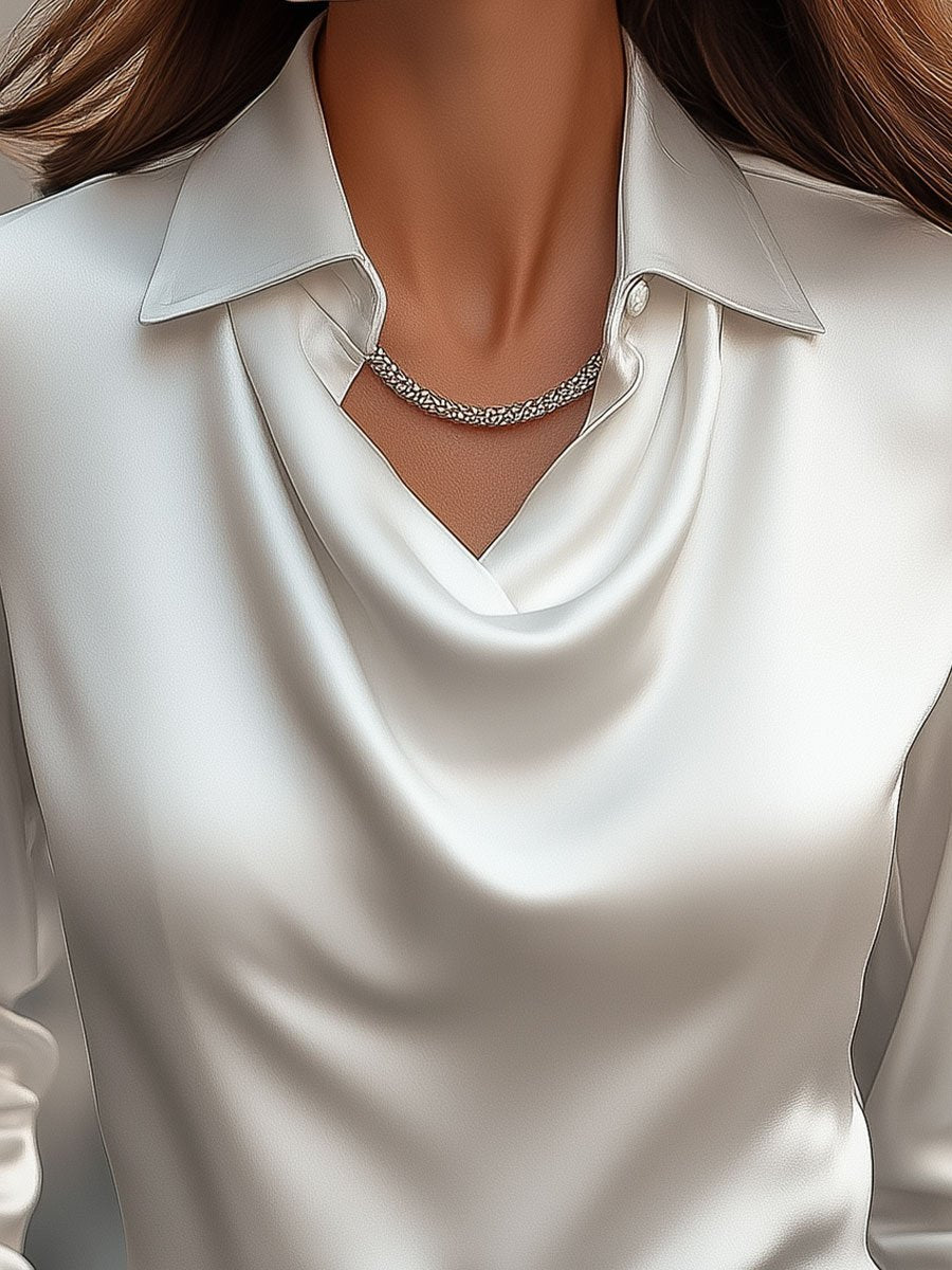 Vienna Satin Blouse with Draped Neckline
