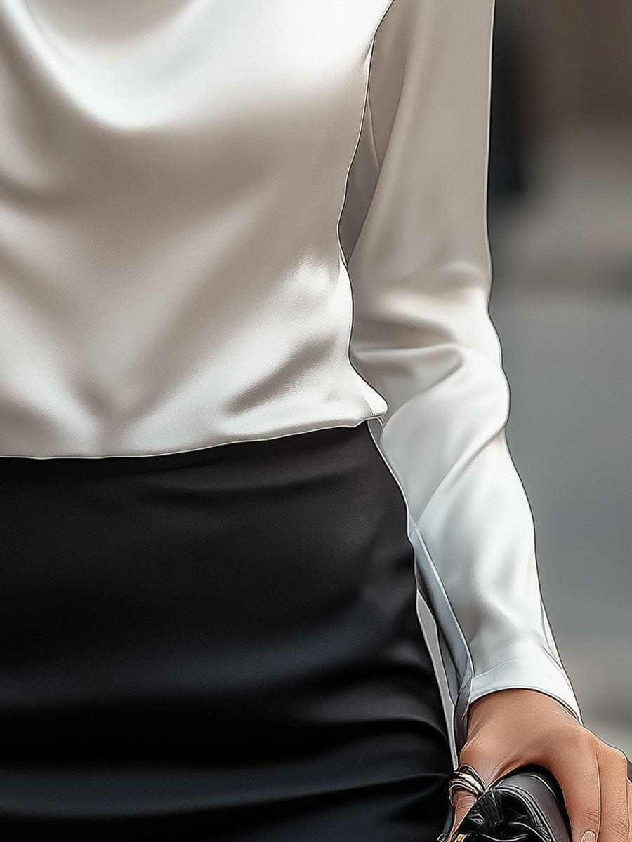 Vienna Satin Blouse with Draped Neckline