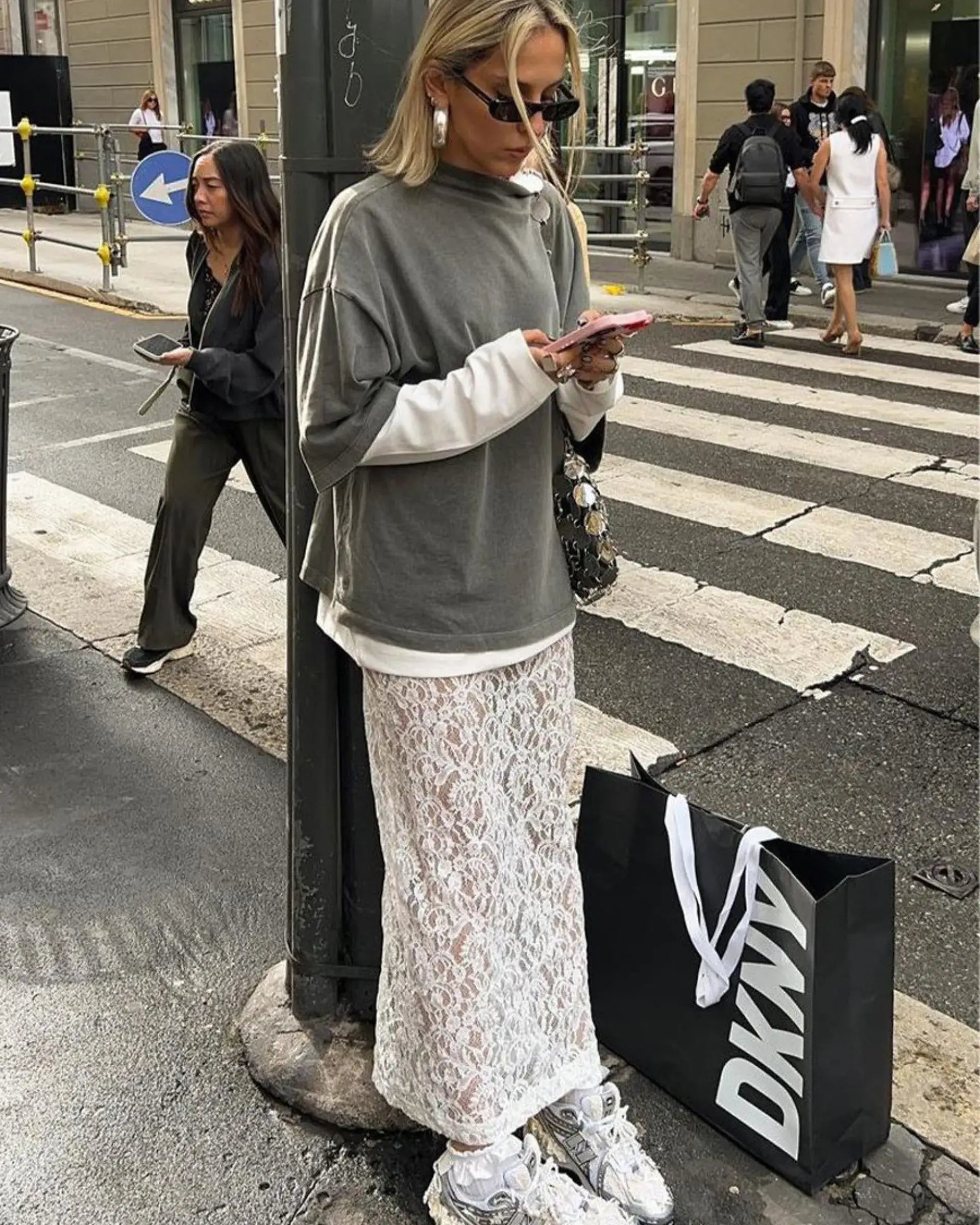 White Lace Skirt Back Slit